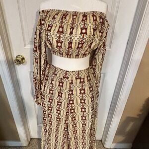 Traffic People Bandeau Top & Wide Leg Pants Set Size S/8  w/Pockets Elastic Back